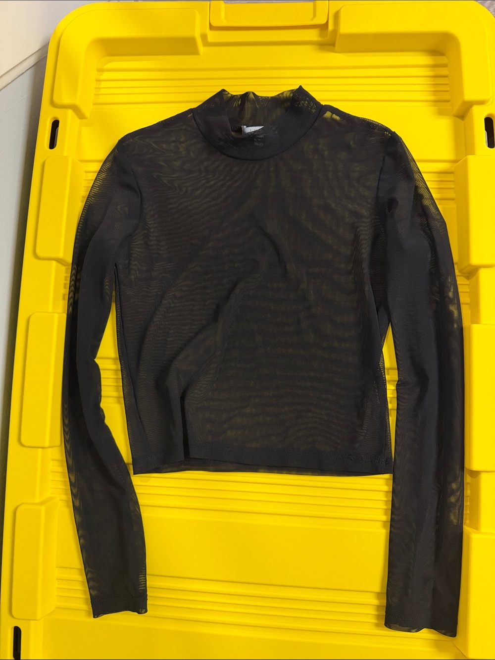 Black Sheer Long-Sleeve Mock Neck Top - Women